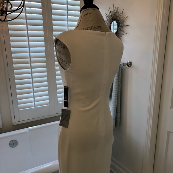 White Tahari Dress with Beaded Embellishment - Picture 4 of 6